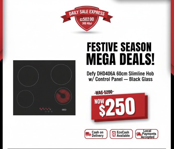 Defy DHD406A slimline hob black glass